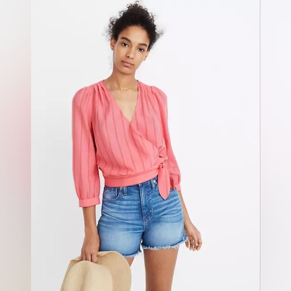 Madewell Cecilia Pink Striped Wrap Top XS